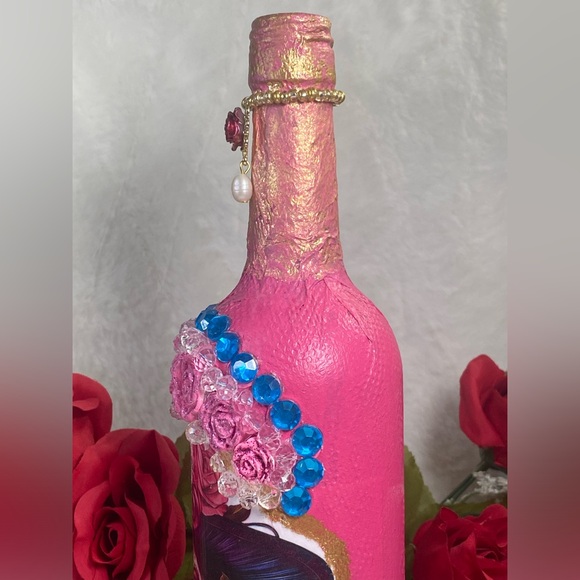 Hand Painted-Decoupaged Sugar Skull-Dia De Los Muertos-Day of the Dead Bottle - Picture 9 of 13